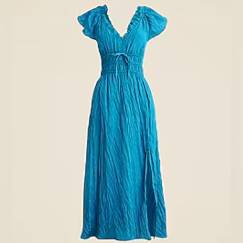 NWT J. Crew Blue Crinkle Palermo Dress in XXS Sleeveless